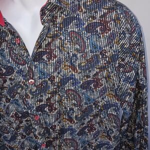 Visconti Black Shirt Men 2XL Paisley Floral Jail Break Striped  Button L3